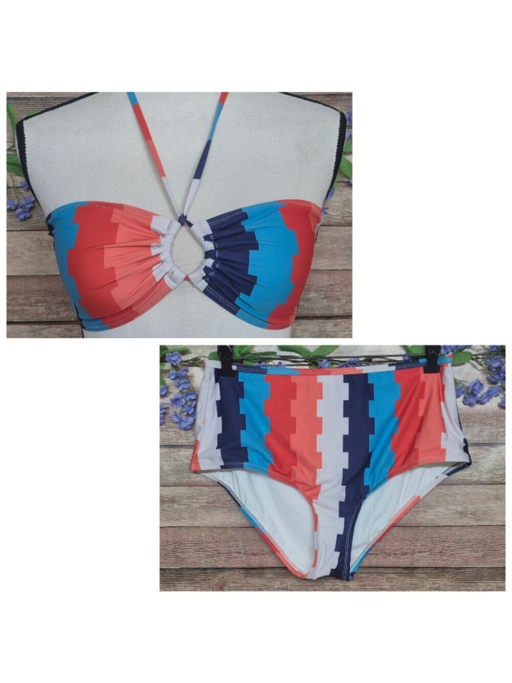 High Dive by Mod Cloth 2 Piece Swimsuit Bottom & Bikini Top Size M Geo Print